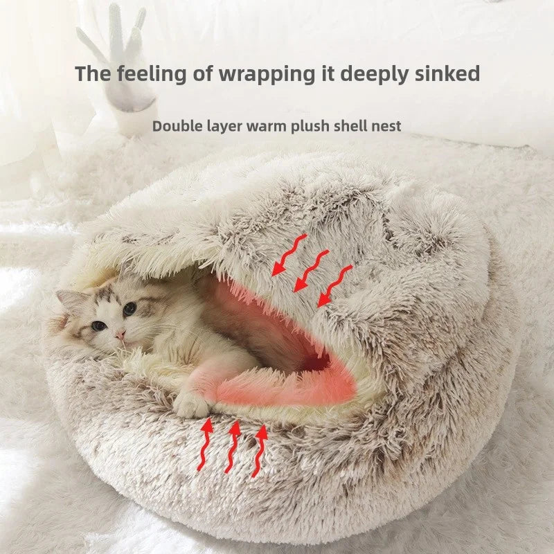 Warm Plush Cat Nest Bed – Semi-Enclosed Winter Comfort Shelter