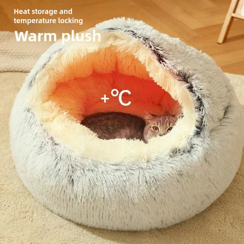 Warm Plush Cat Nest Bed – Semi-Enclosed Winter Comfort Shelter