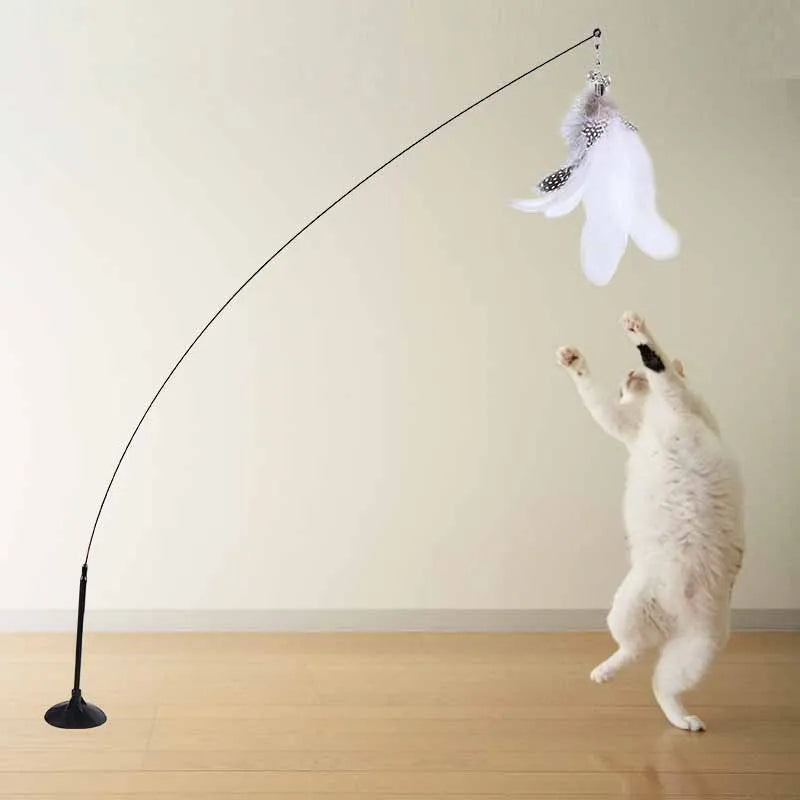 Colorful Feather Cat Teaser Wand with Bell & Suction Base