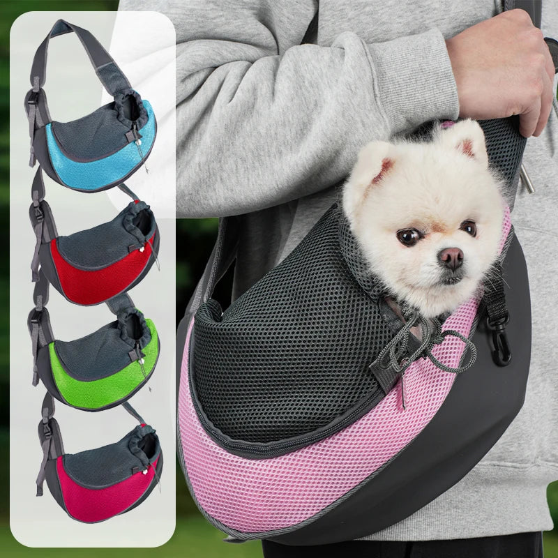 Reflective Mesh Pet Shoulder Bag – Portable Travel Carrier for Cats & Small Dogs