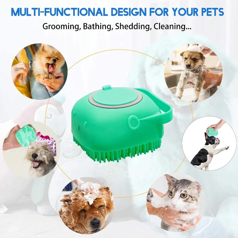 2-in-1 Pet Bathing Brush – Soft Silicone Shampoo Scrubber for Dogs & Cats