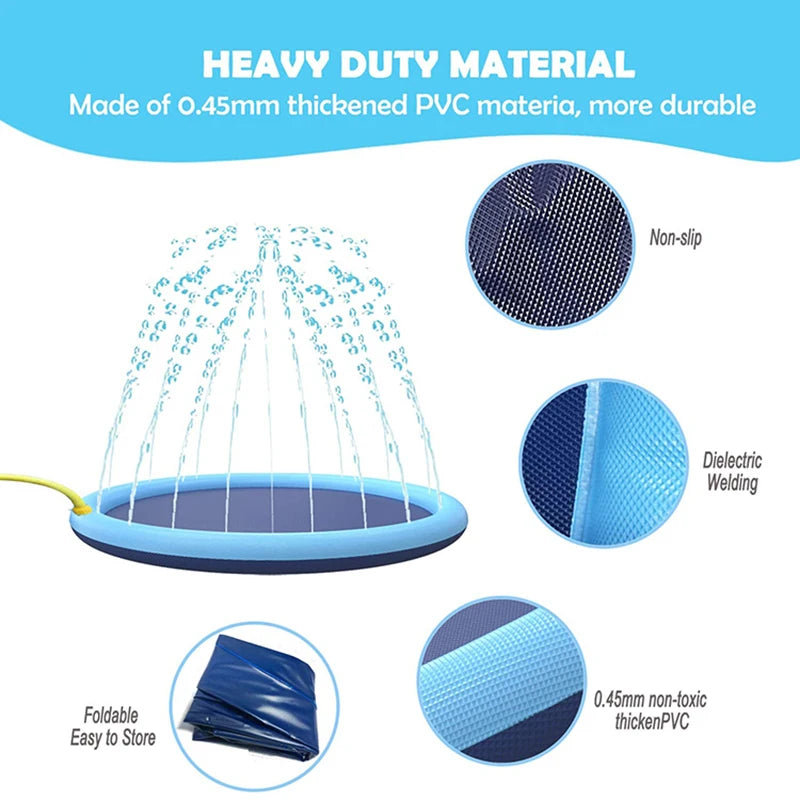 Interactive PVC Dog Water Play Mat - Splash Pad for Outdoor Summer Fun - Reusable Crawling Mat