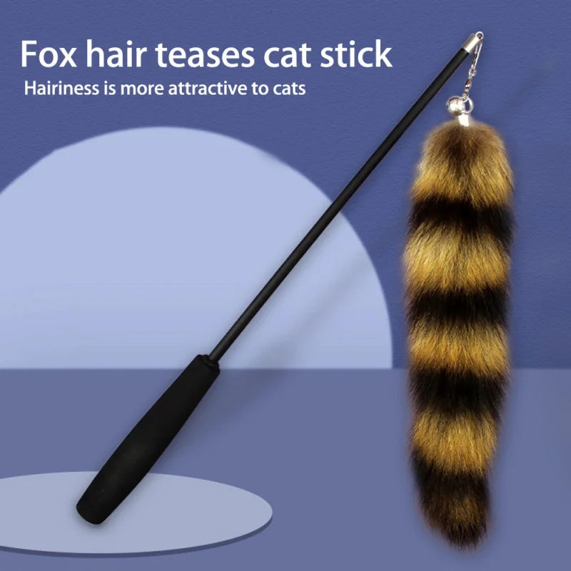 Feather Cat Teaser Wand with Fox Hair Head – Durable Interactive Toy