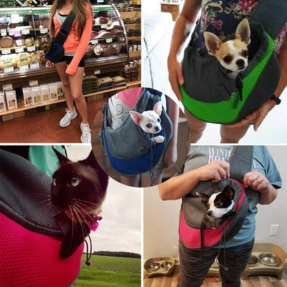 Reflective Mesh Pet Shoulder Bag – Portable Travel Carrier for Cats & Small Dogs