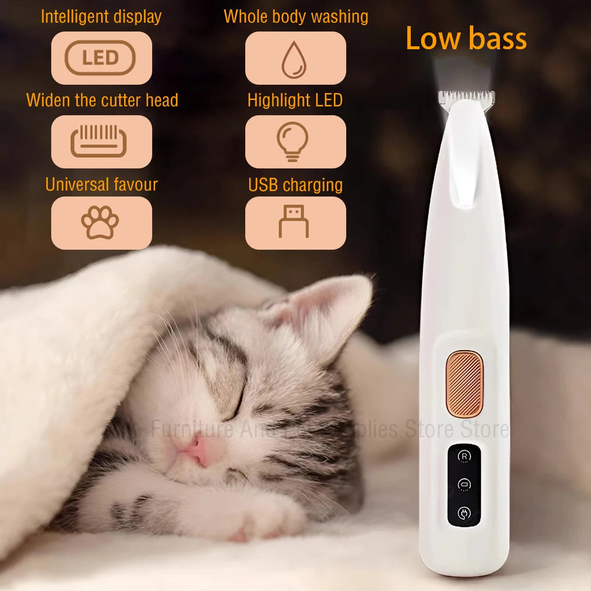 Waterproof Dog Paw Trimmer with LED Display & 18mm Wide Blade
