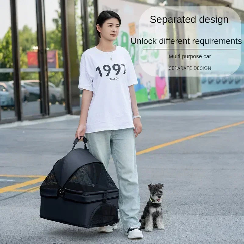 4-Wheel Collapsible Pet Carrier with Storage Bag