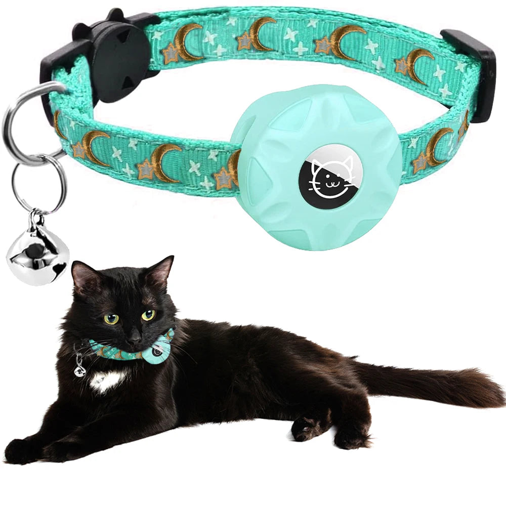 Reflective AirTag Cat Collar – Breakaway Pet Tracker with Bell & Holder