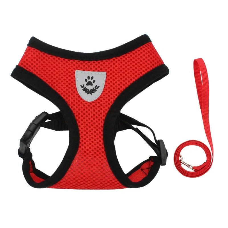 Summer Breathable Adjustable Mesh Harness & Leash for Small Dogs & Cats – Reflective Safety Vest