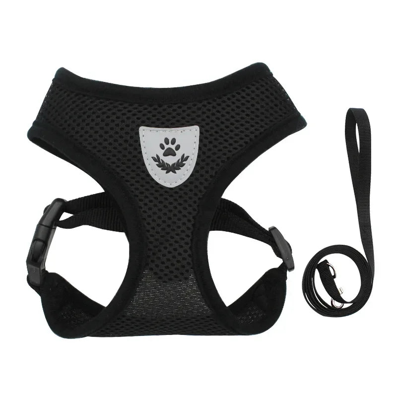 Summer Breathable Adjustable Mesh Harness & Leash for Small Dogs & Cats – Reflective Safety Vest