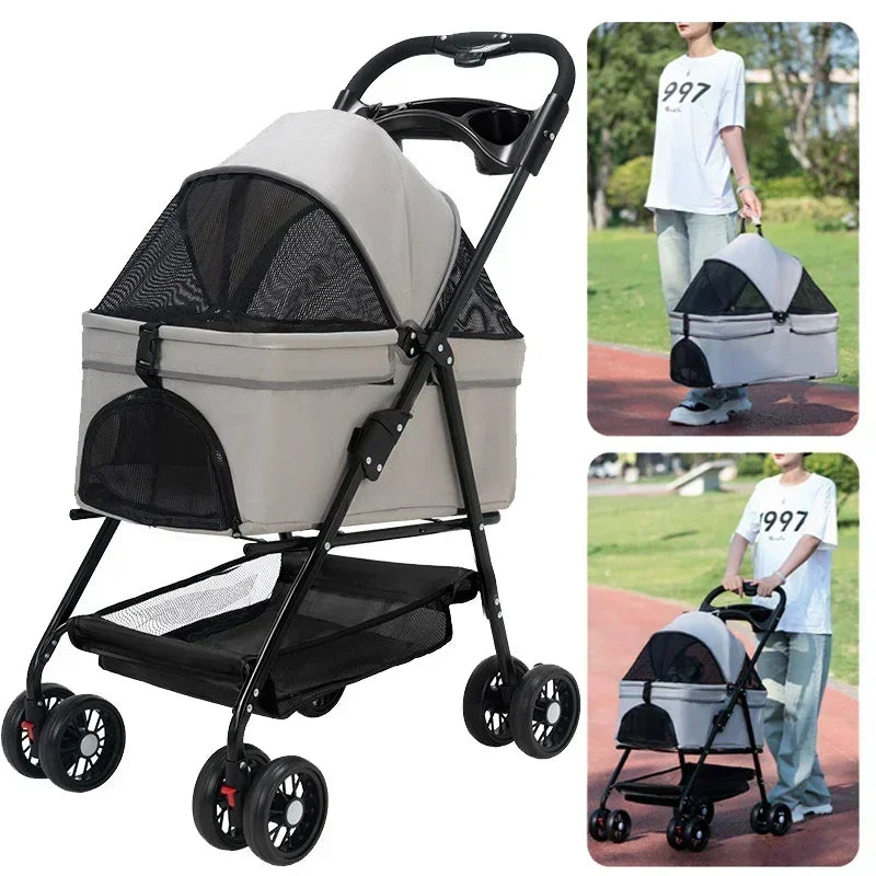 4-Wheel Collapsible Pet Carrier with Storage Bag