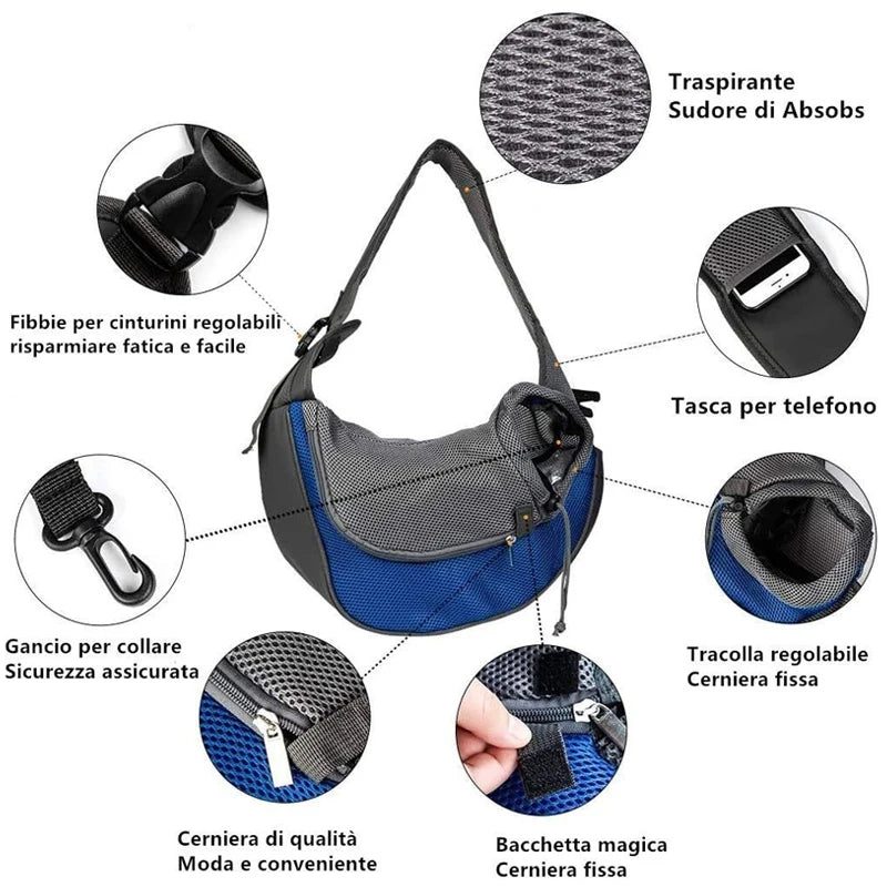 Reflective Mesh Pet Shoulder Bag – Portable Travel Carrier for Cats & Small Dogs