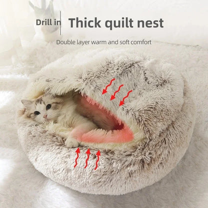 Warm Plush Cat Nest Bed – Semi-Enclosed Winter Comfort Shelter