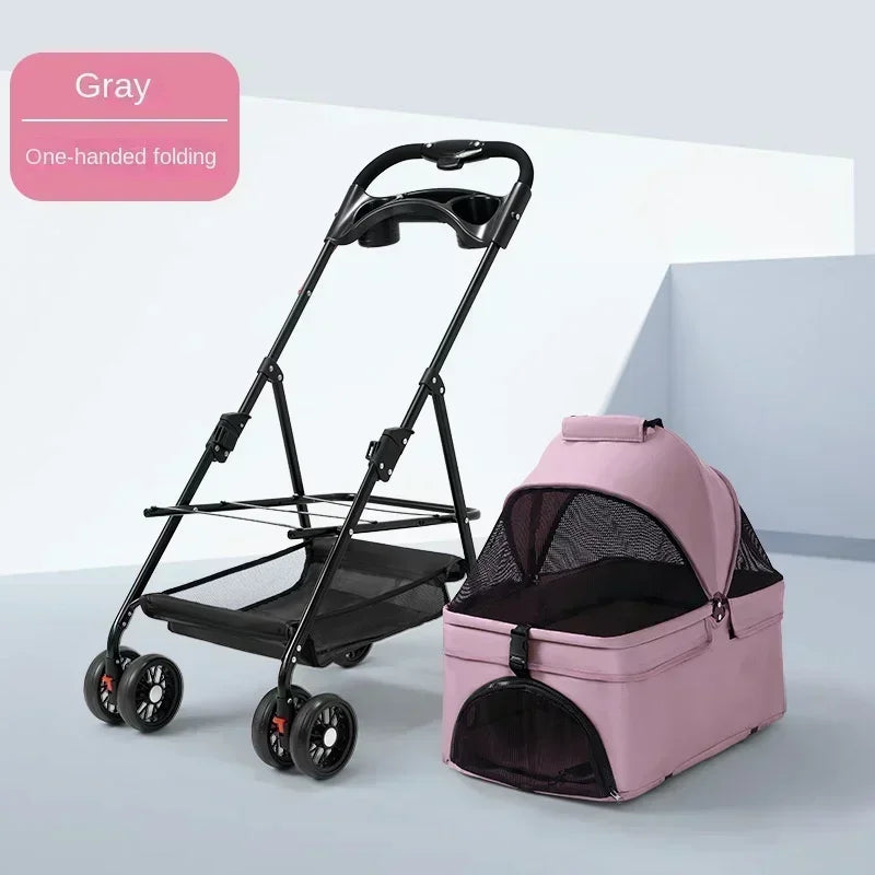 4-Wheel Collapsible Pet Carrier with Storage Bag