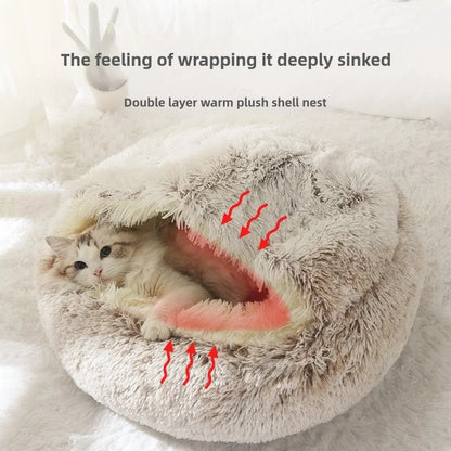 Warm Plush Cat Nest Bed – Semi-Enclosed Winter Comfort Shelter