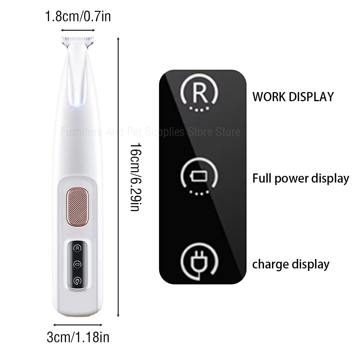 Waterproof Dog Paw Trimmer with LED Display & 18mm Wide Blade