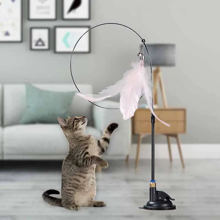 Colorful Feather Cat Teaser Wand with Bell & Suction Base