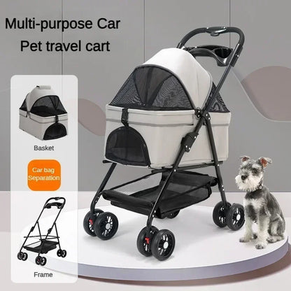 4-Wheel Collapsible Pet Carrier with Storage Bag
