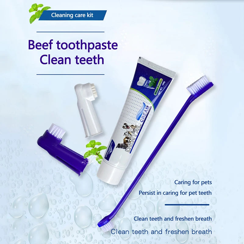 4-in-1 Dog Dental Care Kit – Toothpaste, Toothbrush & Finger Brush Set