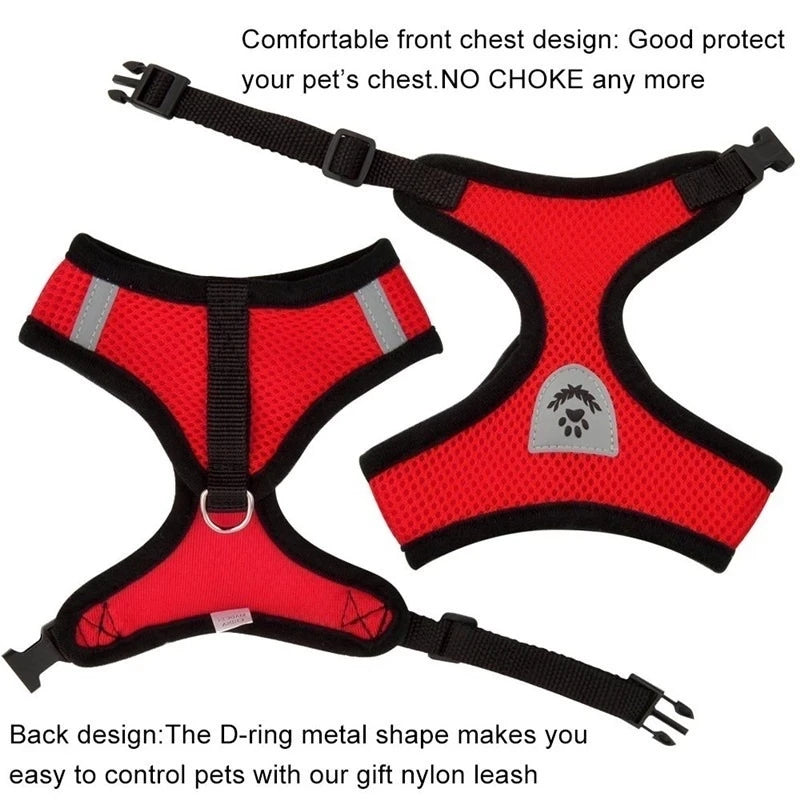 Summer Breathable Adjustable Mesh Harness & Leash for Small Dogs & Cats – Reflective Safety Vest