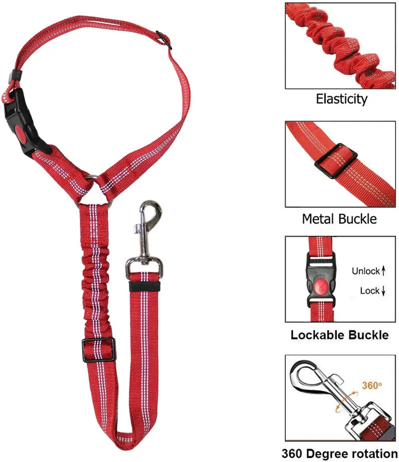 2-in-1 Dog Harness & Car Seat Belt – Adjustable Safety Leash for Pets