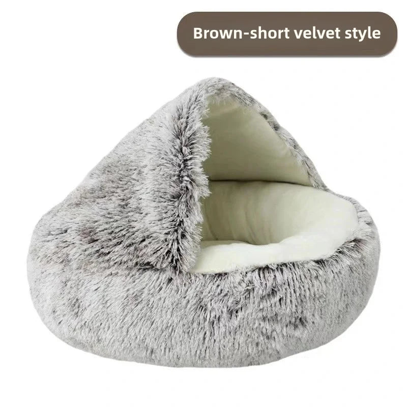 Warm Plush Cat Nest Bed – Semi-Enclosed Winter Comfort Shelter