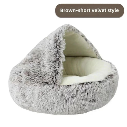 Warm Plush Cat Nest Bed – Semi-Enclosed Winter Comfort Shelter