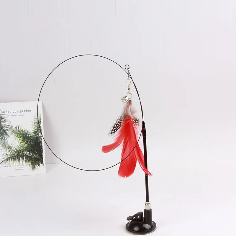 Colorful Feather Cat Teaser Wand with Bell & Suction Base