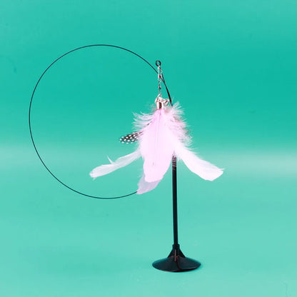 Colorful Feather Cat Teaser Wand with Bell & Suction Base