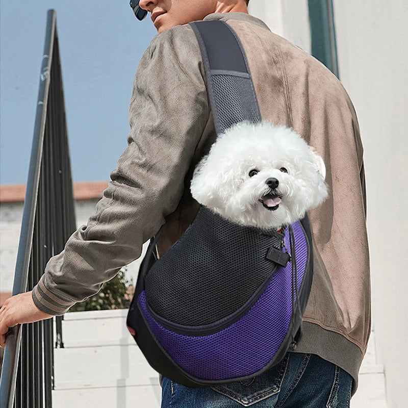 Reflective Mesh Pet Shoulder Bag – Portable Travel Carrier for Cats & Small Dogs