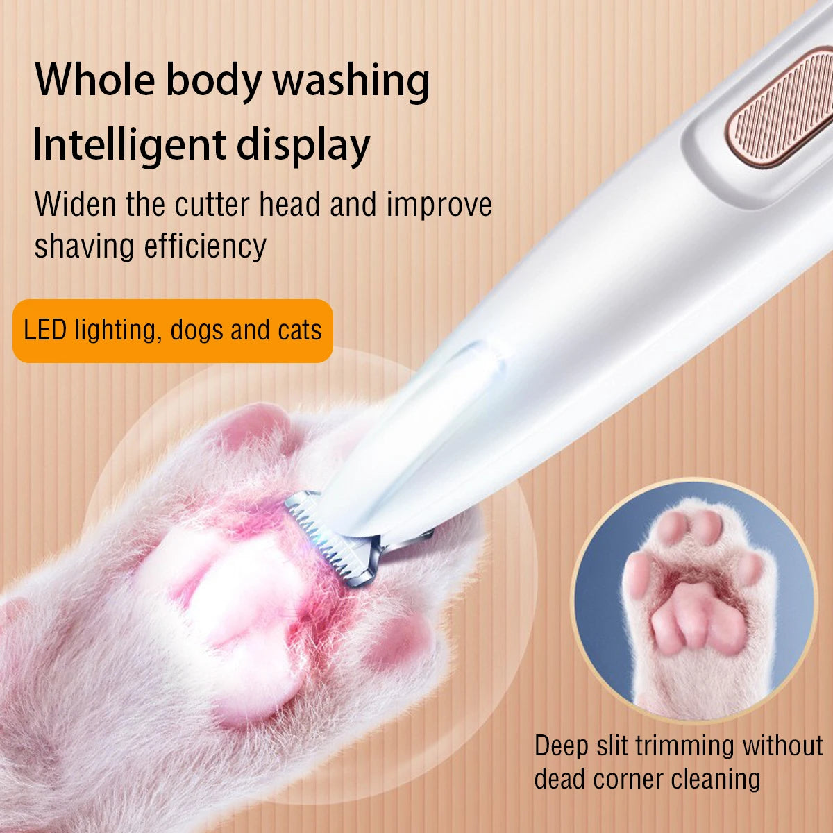 Waterproof Dog Paw Trimmer with LED Display & 18mm Wide Blade