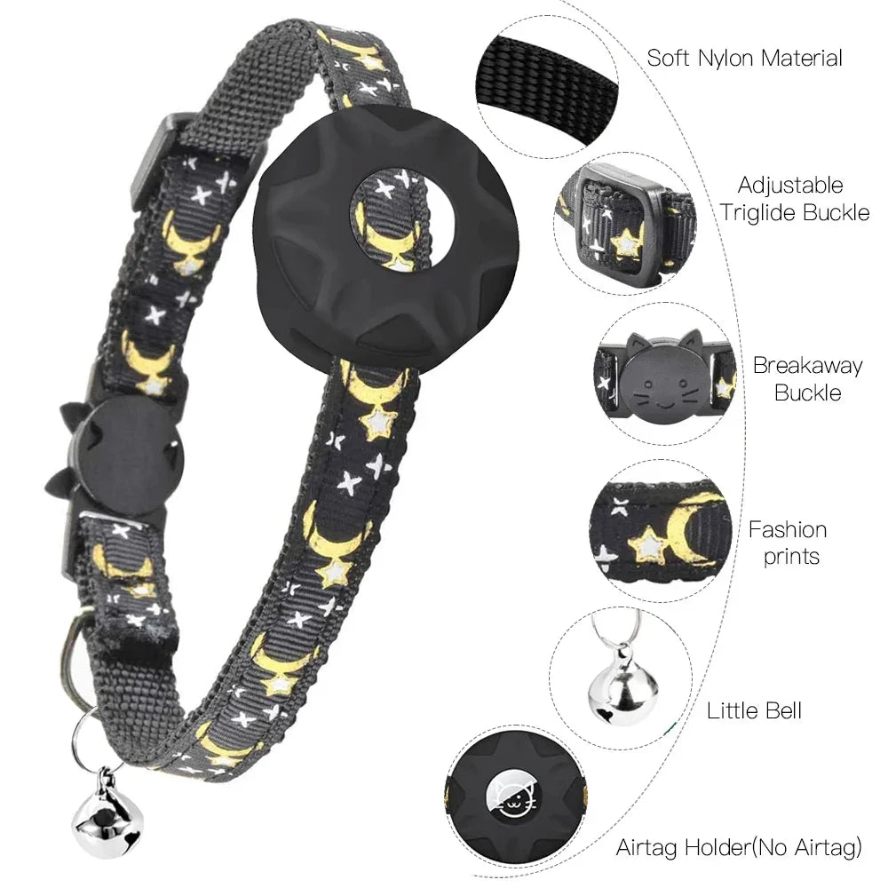 Reflective AirTag Cat Collar – Breakaway Pet Tracker with Bell & Holder