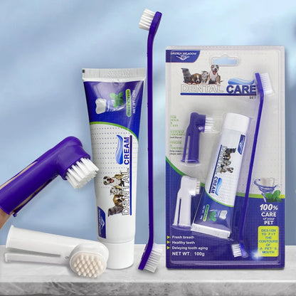 4-in-1 Dog Dental Care Kit – Toothpaste, Toothbrush & Finger Brush Set