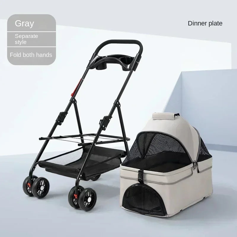 4-Wheel Collapsible Pet Carrier with Storage Bag