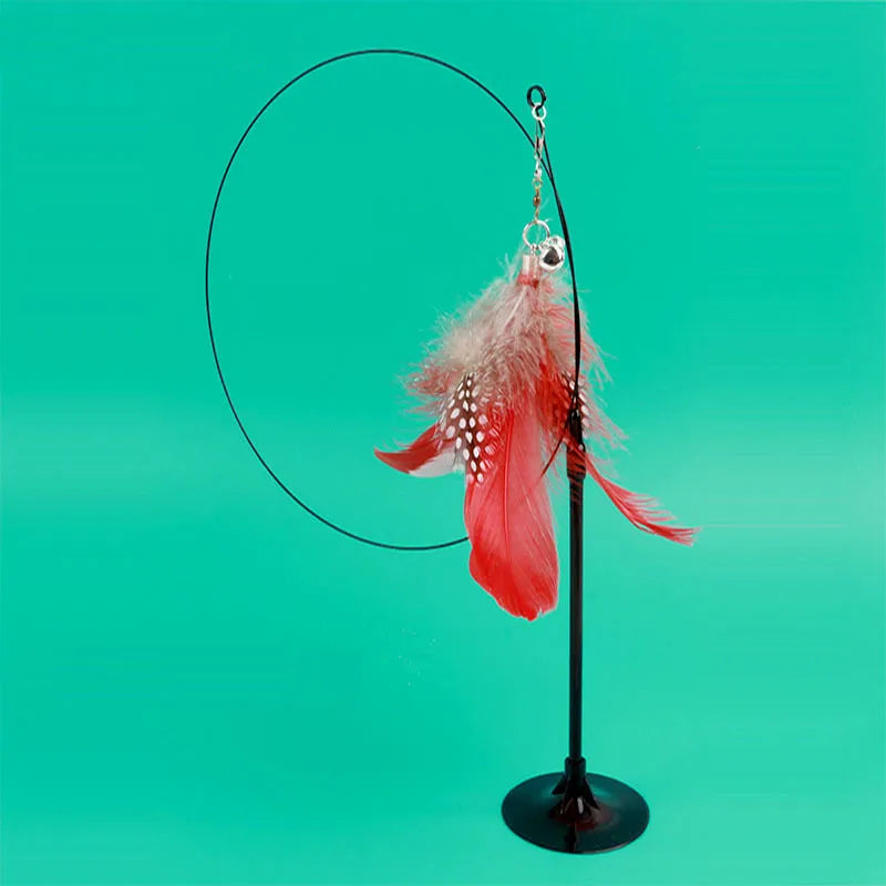 Colorful Feather Cat Teaser Wand with Bell & Suction Base