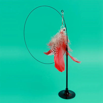 Colorful Feather Cat Teaser Wand with Bell & Suction Base