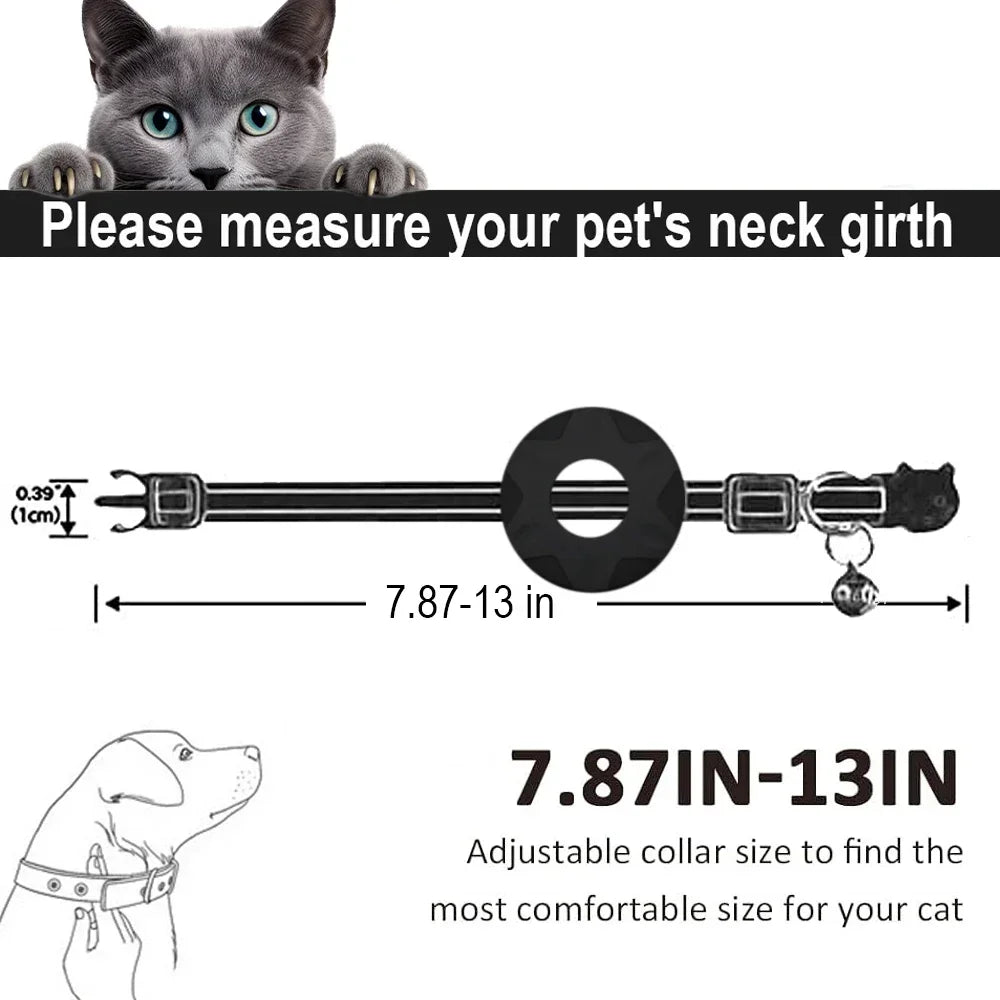 Reflective AirTag Cat Collar – Breakaway Pet Tracker with Bell & Holder