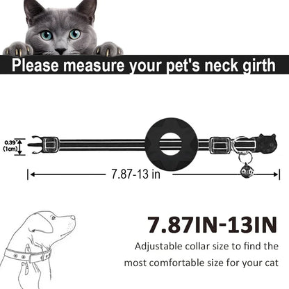 Reflective AirTag Cat Collar – Breakaway Pet Tracker with Bell & Holder