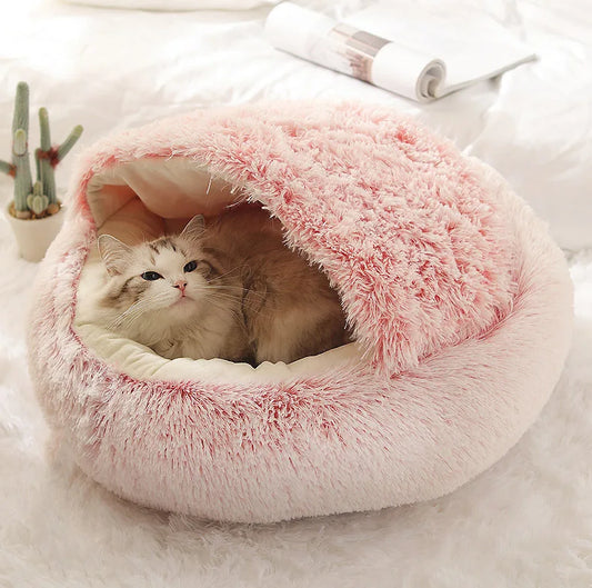 Warm Plush Cat Nest Bed – Semi-Enclosed Winter Comfort Shelter