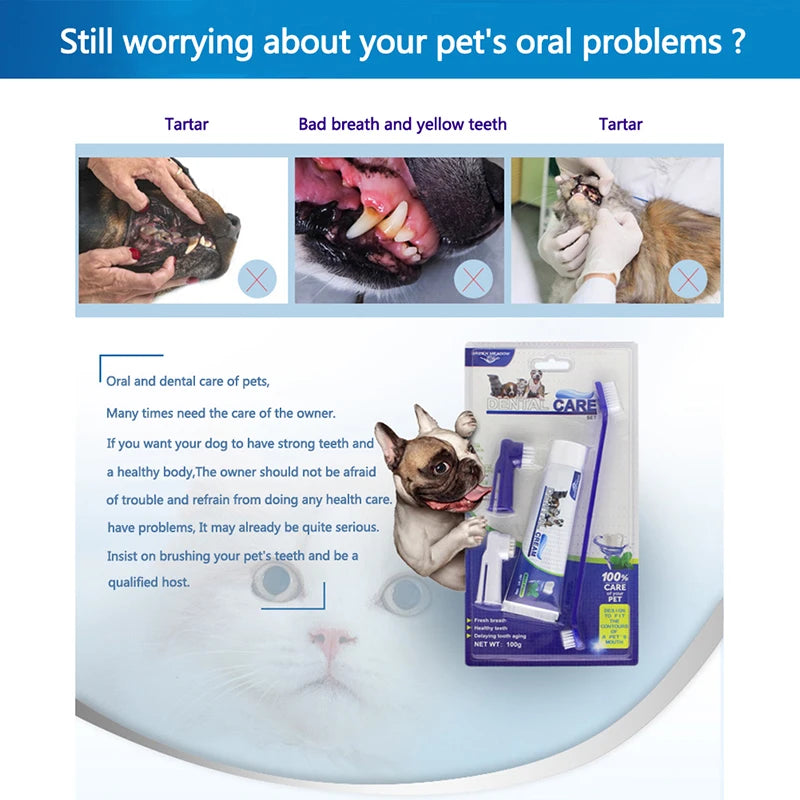 4-in-1 Dog Dental Care Kit – Toothpaste, Toothbrush & Finger Brush Set
