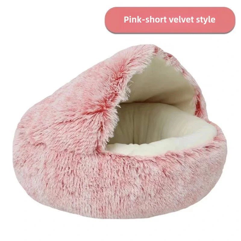 Warm Plush Cat Nest Bed – Semi-Enclosed Winter Comfort Shelter