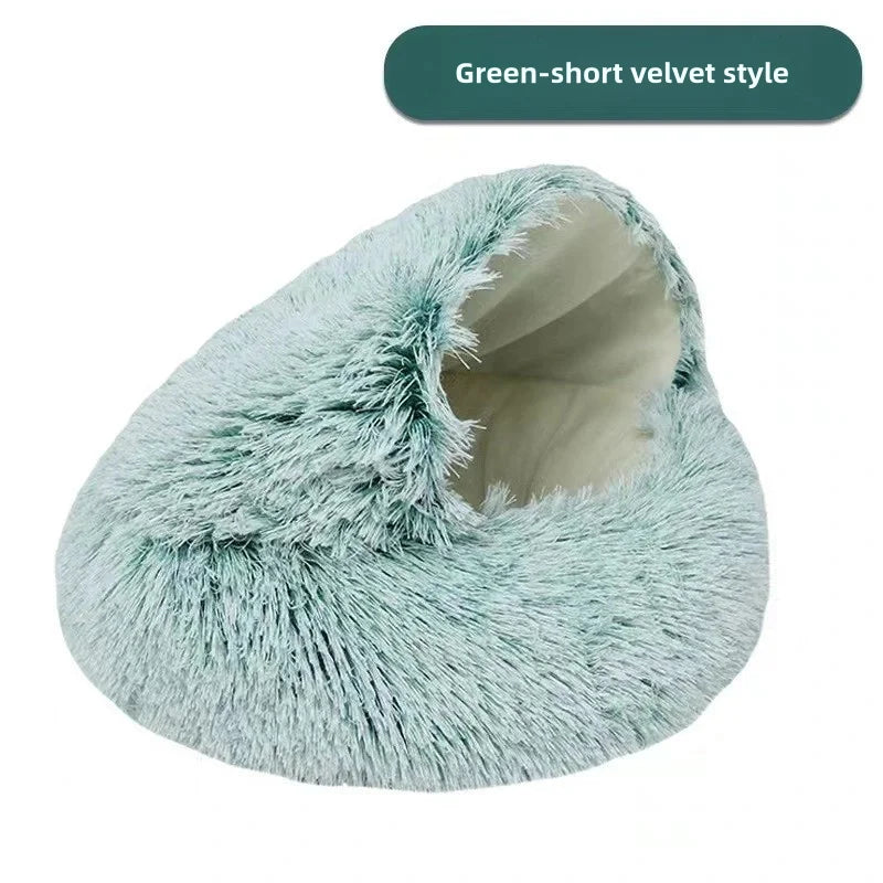 Warm Plush Cat Nest Bed – Semi-Enclosed Winter Comfort Shelter