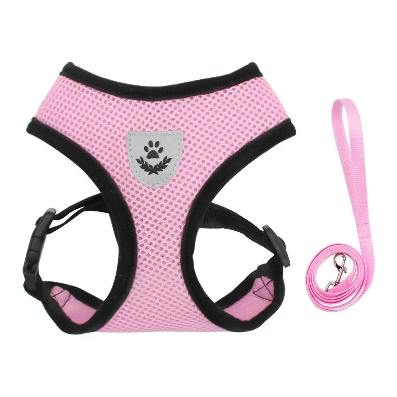 Summer Breathable Adjustable Mesh Harness & Leash for Small Dogs & Cats – Reflective Safety Vest