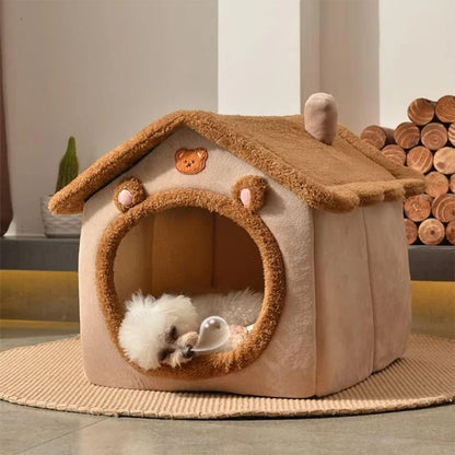 Foldable Pet House – Washable Cat & Puppy Bed with Removable Cushion