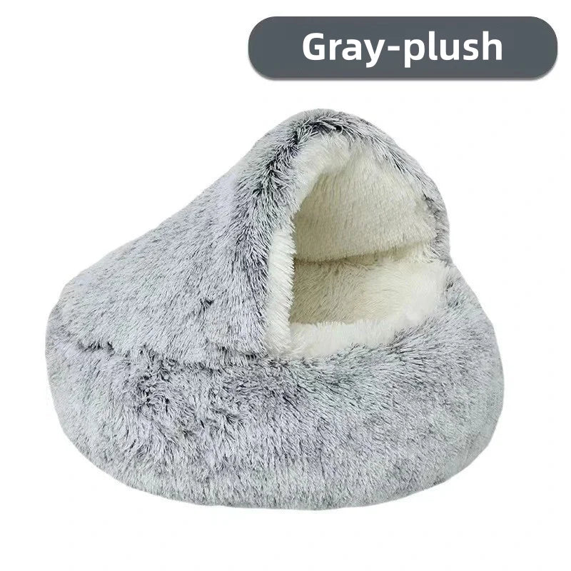 Warm Plush Cat Nest Bed – Semi-Enclosed Winter Comfort Shelter