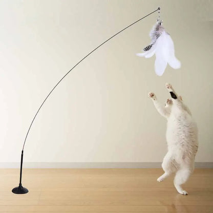 Colorful Feather Cat Teaser Wand with Bell & Suction Base