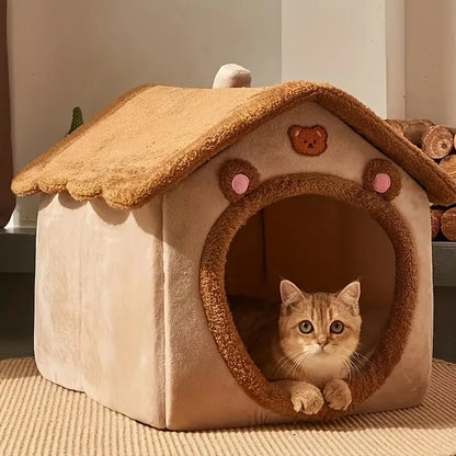 Foldable Pet House – Washable Cat & Puppy Bed with Removable Cushion