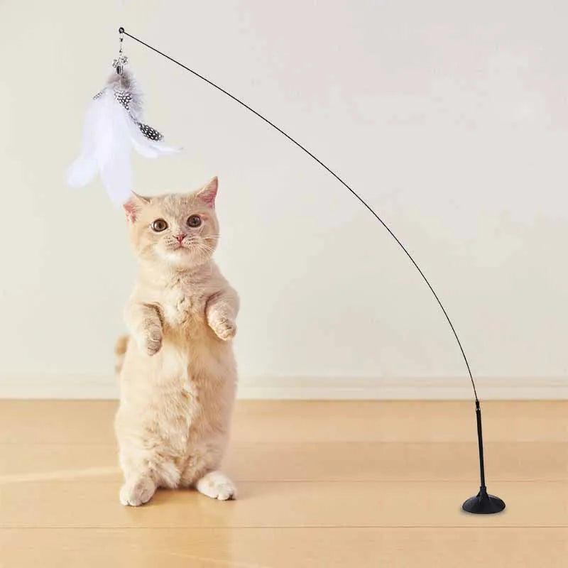 Colorful Feather Cat Teaser Wand with Bell & Suction Base