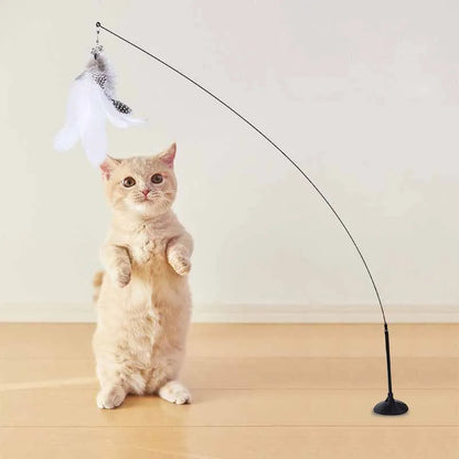 Colorful Feather Cat Teaser Wand with Bell & Suction Base