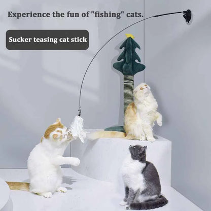 Colorful Feather Cat Teaser Wand with Bell & Suction Base