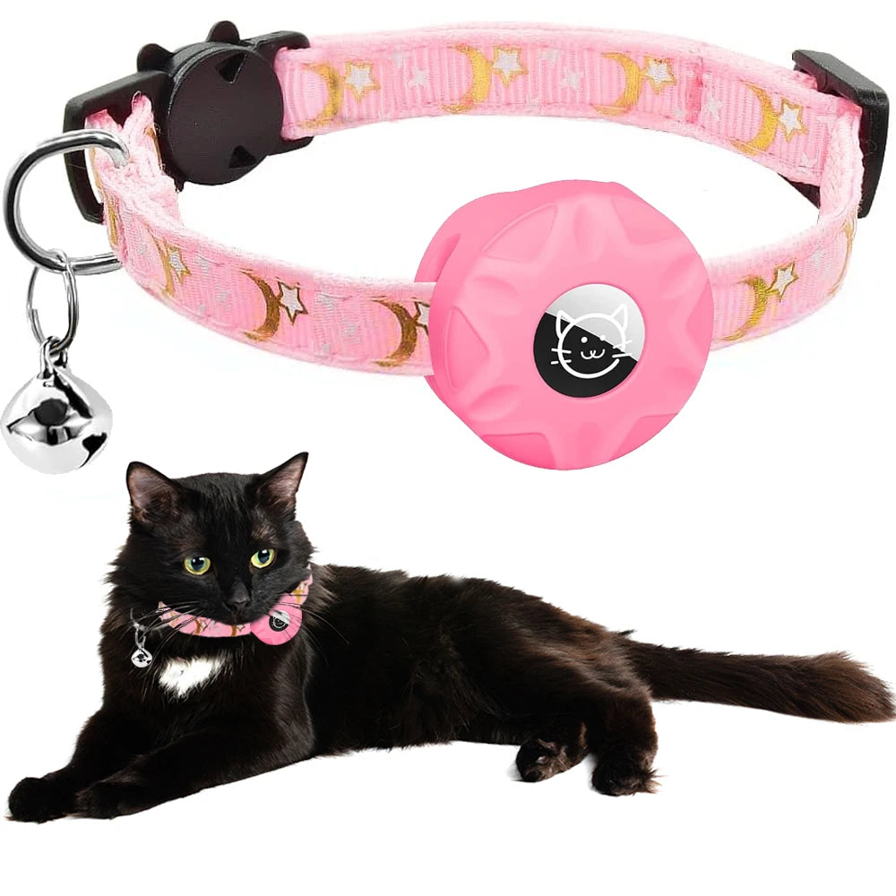 Reflective AirTag Cat Collar – Breakaway Pet Tracker with Bell & Holder